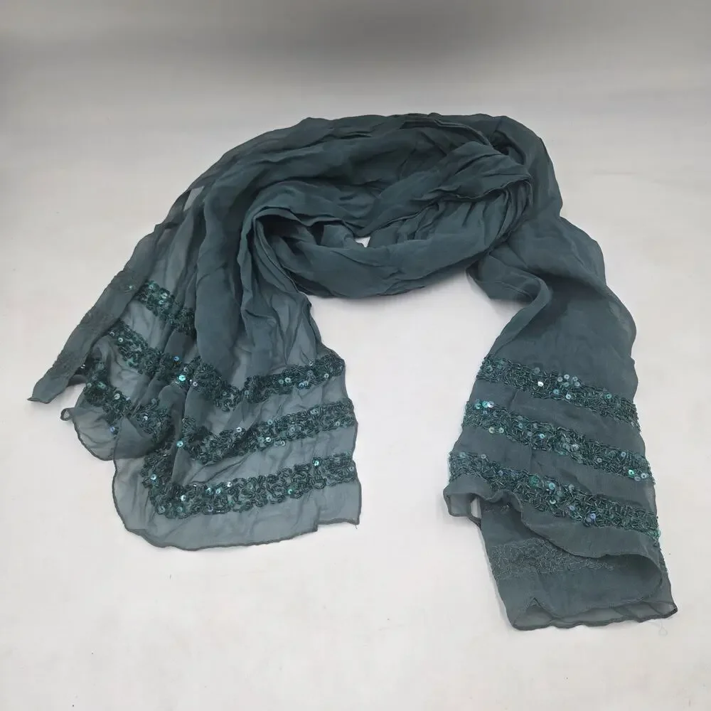 Vintage Y2K Anne Klein Ladies Fine Silk Scarf Teal Blue Sequin 12